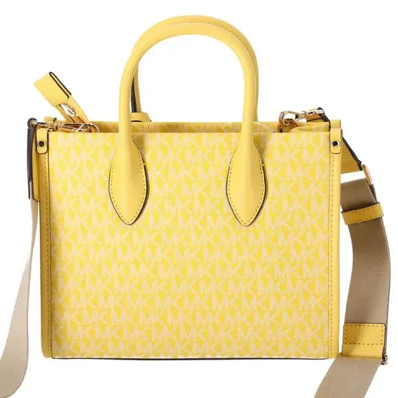 Michael Kors Mirella Small Top Zip Crossbody Bag Golden Yellow MK Signature - Picture 3 of 4